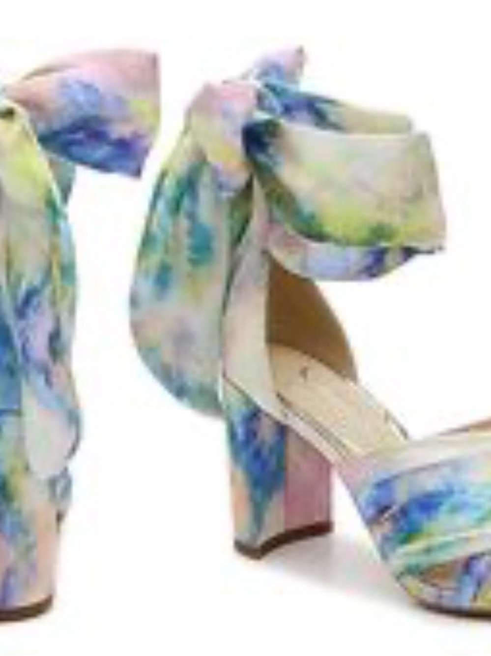 Multicolor Watercolor Ankle-Tie Block Heel Sandals